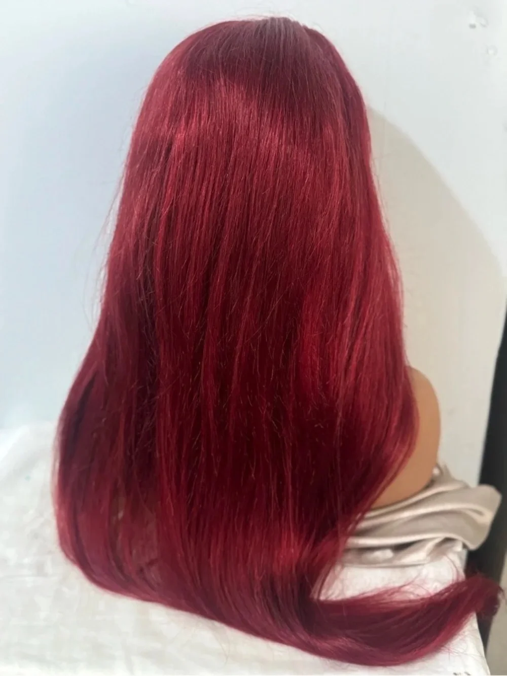 100% Human Hair Burgundy Red Lace Front Wig Long Straight Hair 24 in